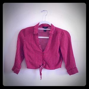 Red and black stripes front tied crop top